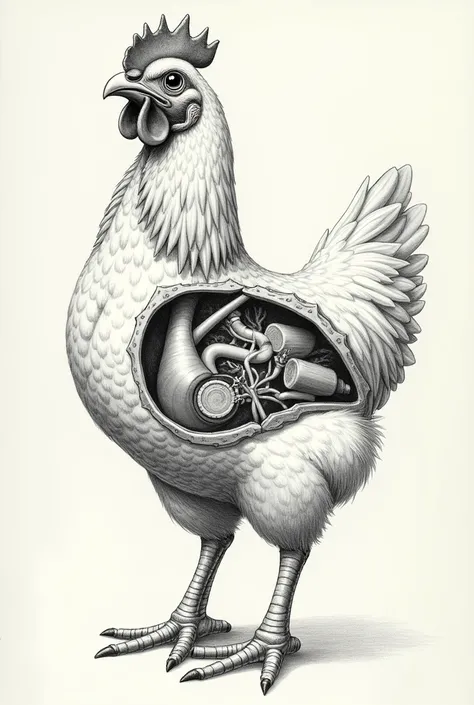 Create a chicken respiratory system sketch and parts only inner part dont show the chicken 
