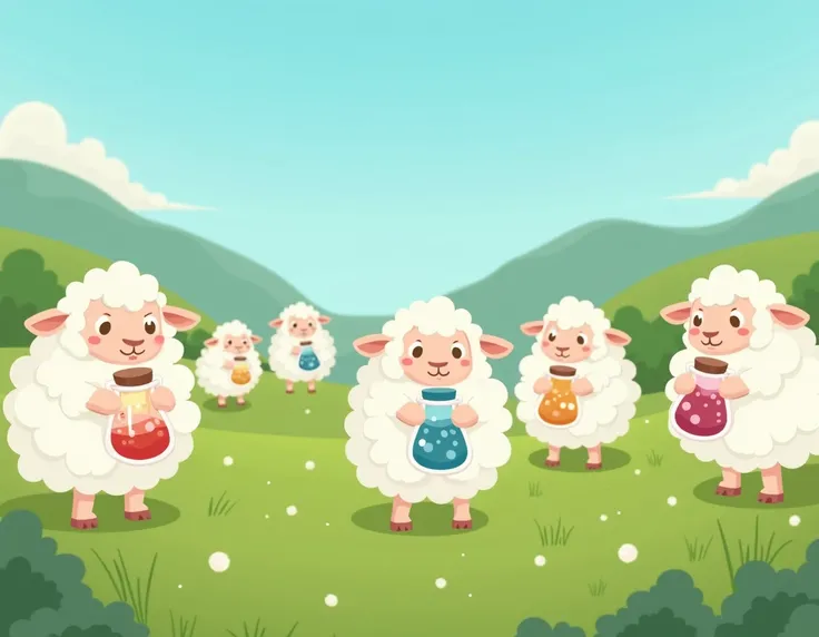 animation of white sheep on four legs with graduation vials