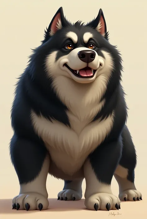 A big fat furry black and white dog 