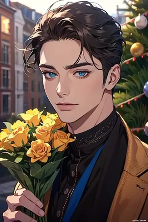 (best quality,4k,8k,highres,masterpiece:1.2),ultra-detailed,(realistic,photorealistic,photo-realistic:1.37),30 year old man,3 day beard,handsome anime,portraits,strong,masculine,dark hair,sharp jawline,mesmerizing eyes,perfectly styled hair,cool anime outf...