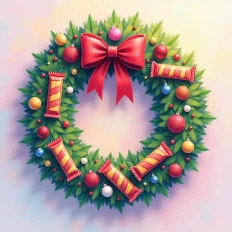  Pastel painting，Depicts a Christmas wreath with candy bars and ornaments, Igor Grabar , tumblr, art, candy, Decorative bow, beautiful artwork,  Jean-Sebastien Rossbach ,  candy装饰 , HD Wallpapers, High quality wallpaper, Darrell K. Sweet, Amazing wallpaper...