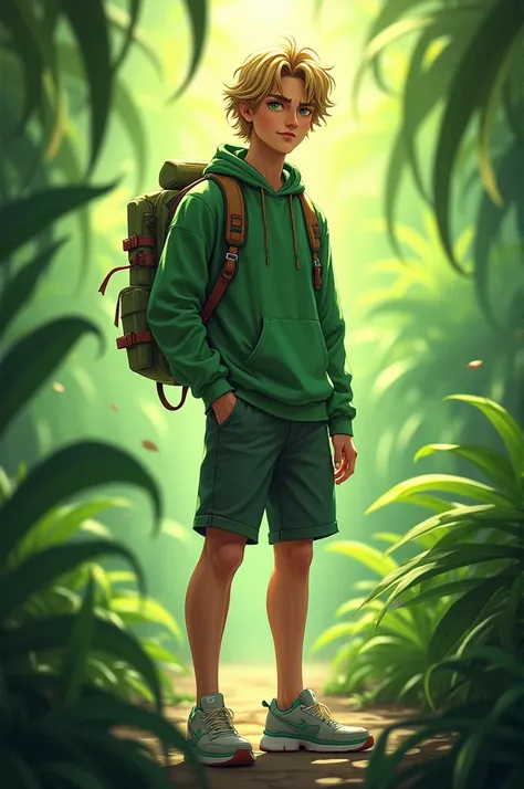 . Character: Sohel (Male)
Color: Light skin
Hair: Medium, straight, golden color
Eyes: Green
Clothing: Hoodie, shorts, sneakers
Nature: Adventure-loving, independent-minded, good at sports
Specialty: green beground