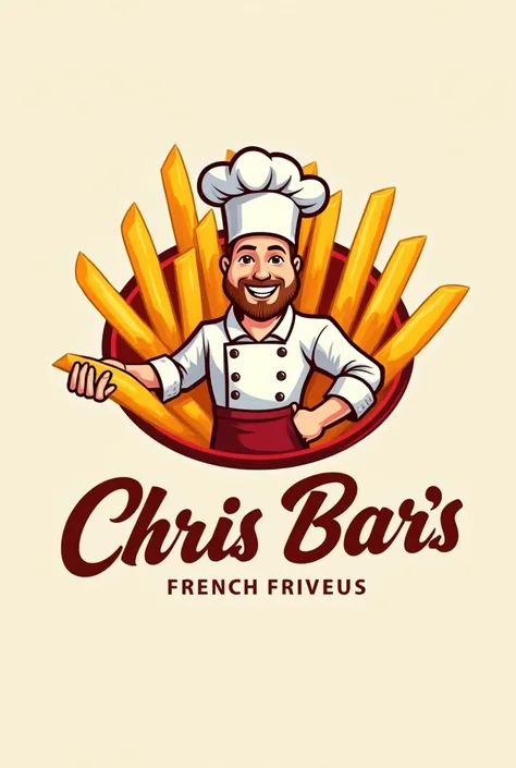 Create a French Fries Portion Restaurant logo with the name Chris bars