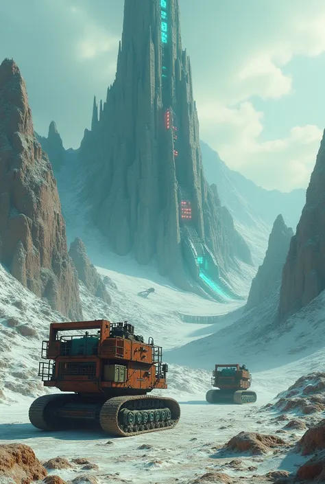 Cobalt rusted faded glow ruby red .7710,7777ft mining harvesters machine Photorealistic detailed CGI cinematic quality image. On alien ice desert water mountain planet.
Alien pyramids tornadoes giger mothership fortress Cobalt faded rusted emerald green re...