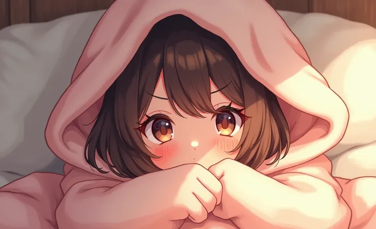 Inverted anime girl with blushed face with blanket 