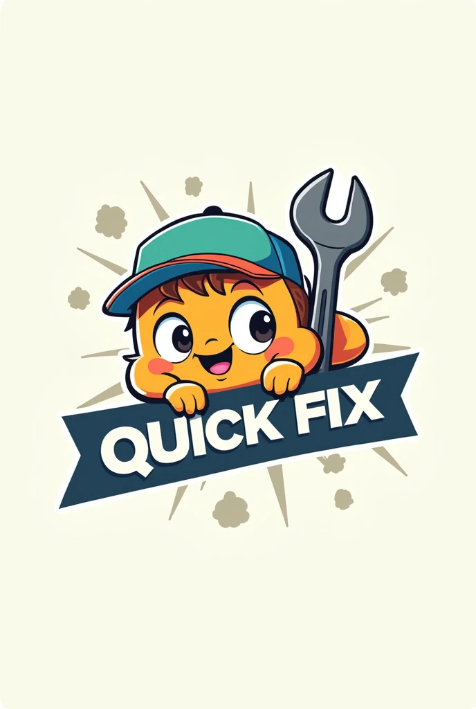 Quick fix solutions company logo adding a cartoon tool with eyes