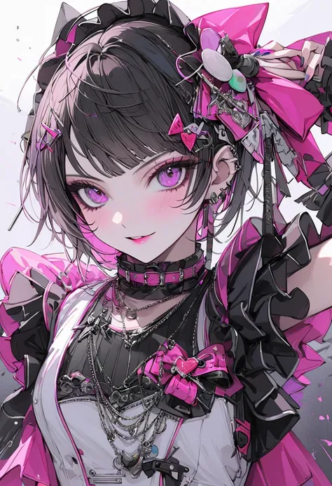 (1 punk girl,idol,slim,dark_colorful),(posing),conceptual Art, masterpiece, Super detailed, Attention to detail, High image quality,highest quality, High resolution