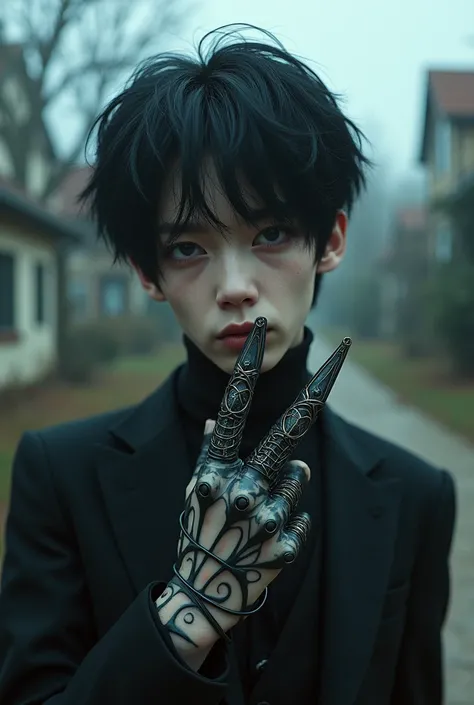 Play Jungkook by BTS as if you were Edward from the movie “Edward Scissorhands” make live action much more realistic and with a more background Tim Burton JUNGKOOK FACE BY BTS SCISSORS TIM BURTON