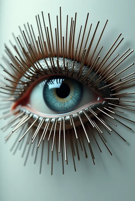 (photorealism:1.2) shiny eye made of sewing needles 