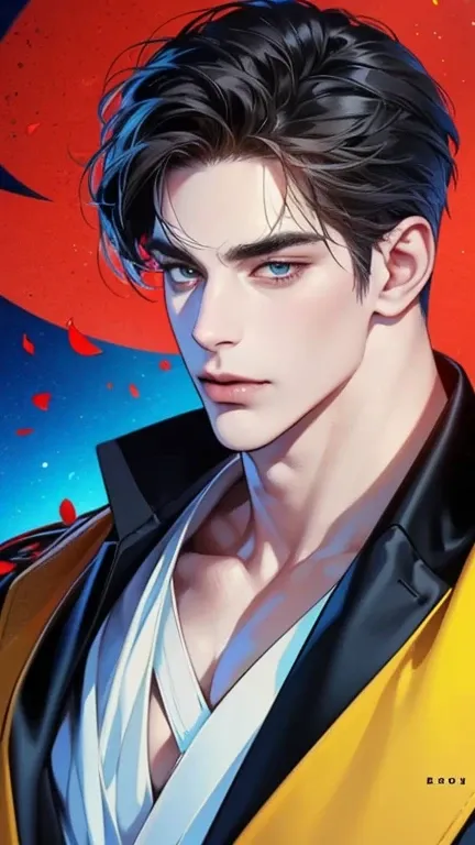 (best quality,4k,8k,highres,masterpiece:1.2),ultra-detailed,(realistic,photorealistic,photo-realistic:1.37),36 year old man,3 day beard,handsome anime,portraits,strong,masculine,dark hair,sharp jawline,mesmerizing eyes,perfectly styled hair,cool anime outf...