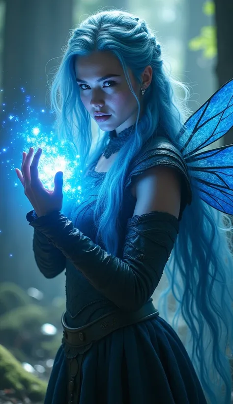 🎨PROMPT SHARE 🎨

Prompt :

neon blue,  green and black plasmaria aquarender poto half-body fairy woman with blue hair in braids , black Viking armor and wings glowing blue , with the power coming out of her two hands facing the camera ,  her face looked ex...