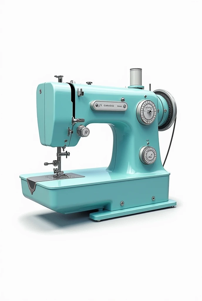  Create a sewing machine, in the colors Tifany blue ,  WHITE AND GRAY GRADIENTS, in drawing style,  with the transparent background  