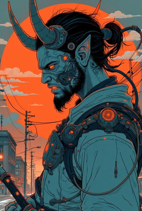  anime-style illustration of a devil with a sword and a demon mask, Urban Warrior, Demon Samurai,  Cyberpunk Samurai , very beautiful  Cyberpunk Samurai , grim Reaper, Street Samurai,  afro samurai anime style , Tyler Jacobson style ,  modern cyberpunk ani...