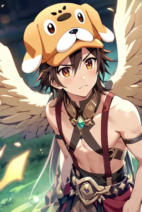 Ragnarok m Eternallove game Men wearing a dog hat with 4 wings on the back of Phontera