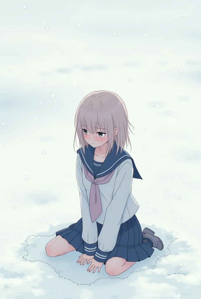 In the snow、Illustration of a girl crying in a sailor suit