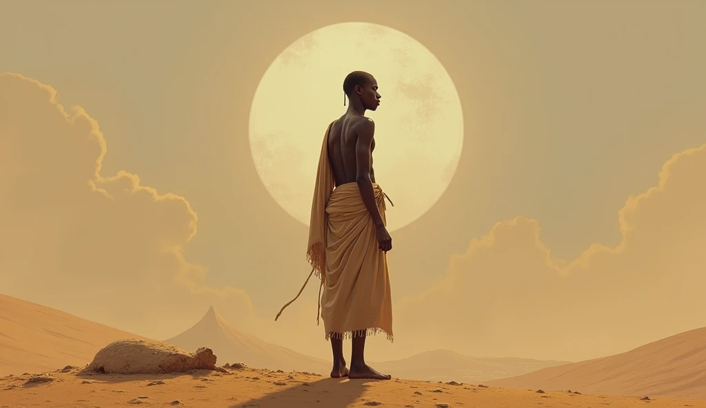  A dark-skinned male from Ethiopia  (Habasyah ).
 Slim in stature with small or thin calves  ( the distinctive features mentioned ).
 Wearing simple clothes such as traditional cloth ,  as this corresponds to the times and origin .
 The environment can be ...