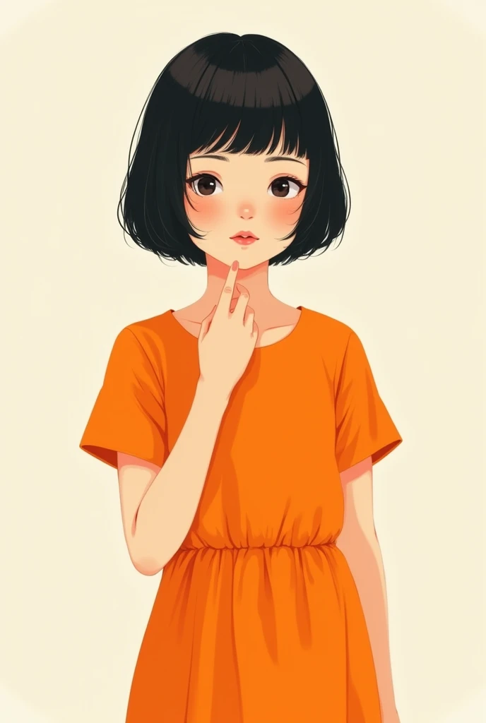  wearing an orange dress、Of bob-cut hair、 illustration of a  girl with bob-cut hair 