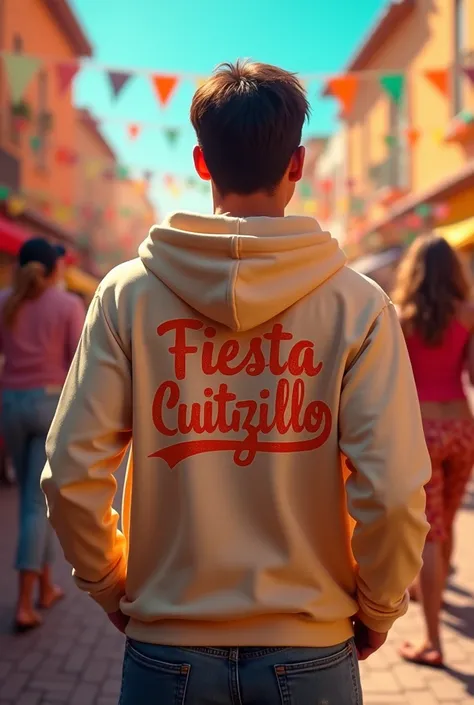 Make a beige hoodie and back that says Fiesta Cuitzillo