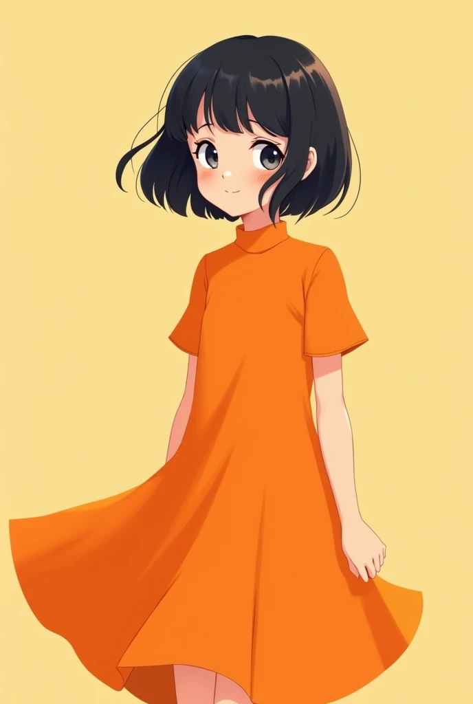  wearing an orange dress、Of bob-cut hair、AI illustration of a girl about 