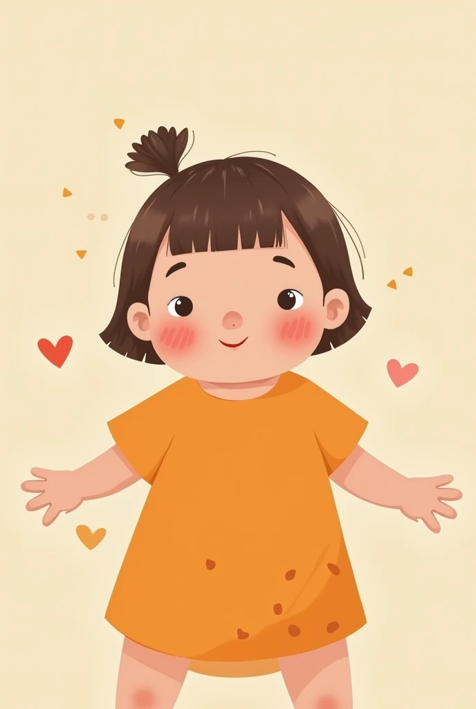  wearing an orange dress、Of bob-cut hair、AI illustration of a  baby