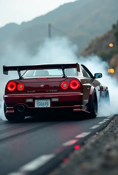 Misture o carro nissan skyline r34 com uma lamborghini,  showing it sideways 