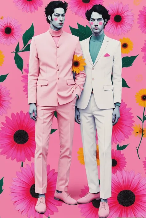  male and female painting on pink background , Tristan Eaton, Tristan Eaton & Greg Rutkowski,  James Gilliard and James Jean ,  James Jean Soft Light 4K ,  Tristan Eatons wallpaper, , Picture of two people ,  Multi-layer artwork  , 3d portrait,  Cubism lov...