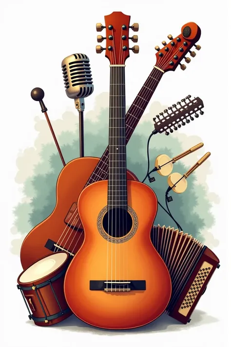 Attractive logo with Spanish guitar, ELECTRIC BASS, microphone, timpani, accordion and a . cruz 