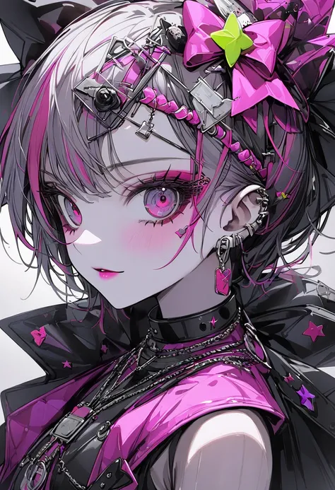 (1 punk girl,idol,slim,dark_colorful),conceptual Art, masterpiece, Super detailed, Attention to detail, High image quality,highest quality, High resolution