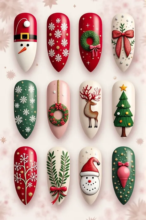 Various Christmas nail designs 