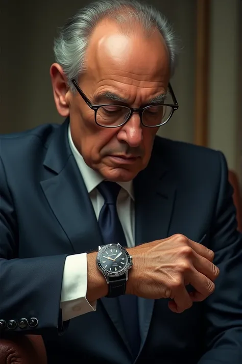 Geraldo Alckmin looking at the watch on his wrist 