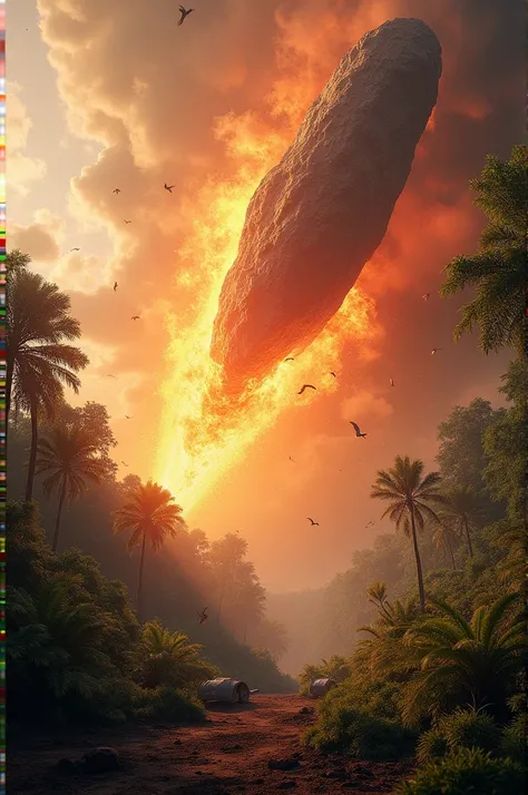 Create me an ultra realistic meteorite falling to Earth that destroyed the dinosaurs 