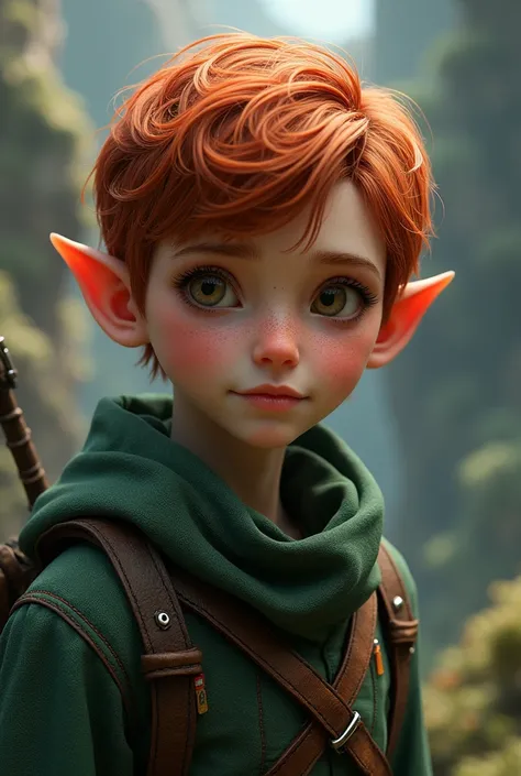 Um personagem de the Witcher, a realistic teenage elf boy with short red hair