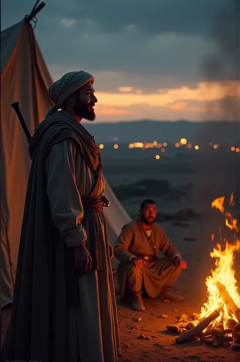 A serene evening outside Salahuddin’s tent. Salahuddin stands near a small fire, gazing thoughtfully at the battlefield in the distance. A messenger arrives, informing him of Richard’s recovery and gratitude. Salahuddin smiles faintly, then turns back to t...