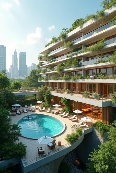 One health hotel
that contains an 8-level floor and the roof terrace of the pool 
That it has a bridge that connects to the hospital