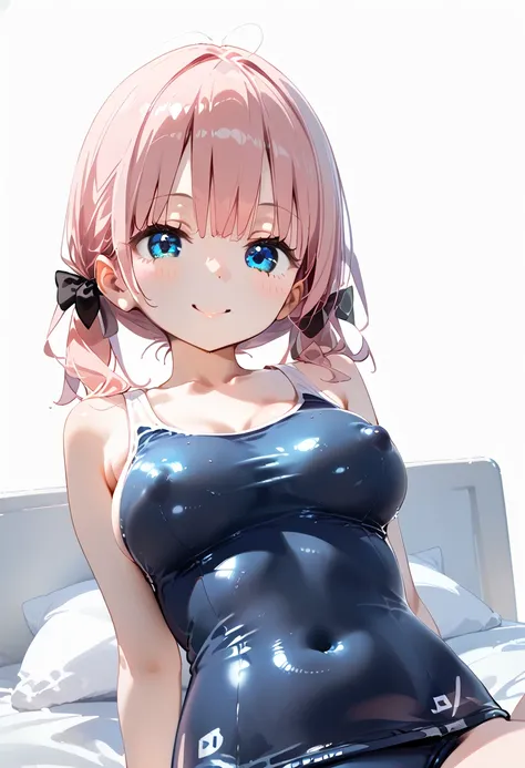 high quality,master piece,4k art,(highly detailed),(realistic anime 3 d style),1 girl,(chibi:0.7),pink hair,short twin tails,(face without shadow),smile,blue eyes,eye highlights,high degree of exposure,(school swimsuit),anime best girl,rounded breasts,medi...