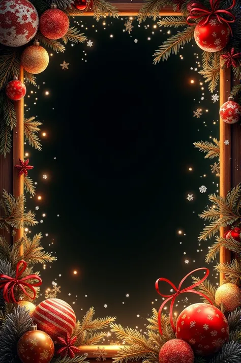 Frame with black background ,  round borders and Christmas theme 
