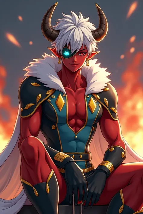 score_9, score_8_up, score_7_up, source_anime, rating_explicit, male focus, sitting, Anemoboxer GENSHIN, black_Anemoboxer _eye mask, black-gold_Anemoboxer _hat, teal_Anemoboxer _glowing one eye, greenish blue-yellow_Anemoboxer _fur-trimmed collared capelet...