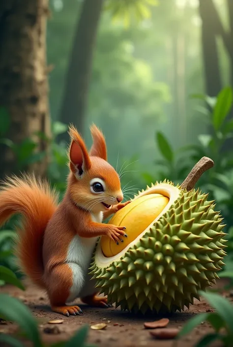 It looks like a squirrel is trying to eat a ripe durian.