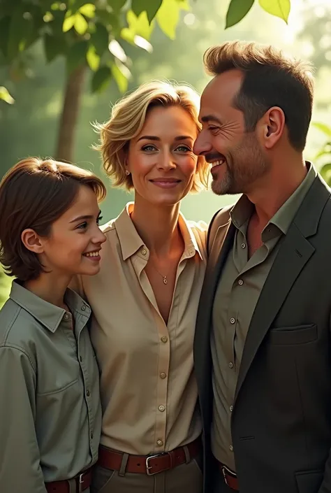 Robin Wright with short hair and Kevin Spacey smiling with twins 