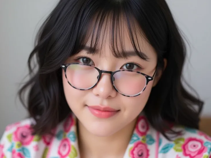 Top quality, Masterpiece, Ultra High Definition photorealistic:1.4 raw images Extreme detail perfect-anatomy, 1 girl is 30 years old The most famous Japanese actresses focus fave Beautiful Smile wearing beautiful colorul pajamas Wearing cool glasses. Beaut...