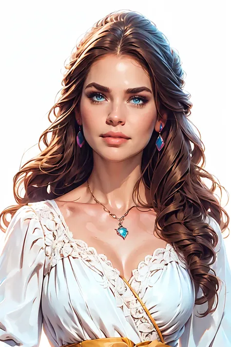 a simple cartoon of a beautiful woman with brown hair, white background, princesscore, I cant believe how beautiful this is --ar 1:2 --personalize 2gwf1qc --stylize 750 --v 6.1