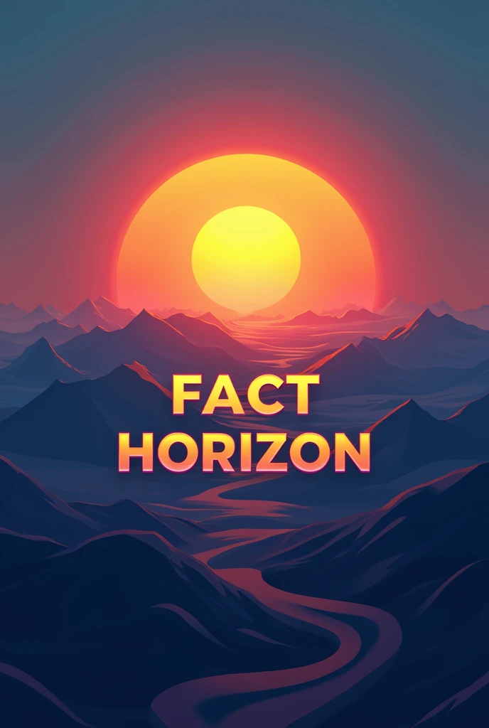 "A sleek and modern logo for Fact Horizon featuring a glowing sun rising over a smooth horizon line, symbolizing discovery and exploration. The design uses a vibrant [color] theme (replace with blue, yellow, or any preferred color), with bold and futuristi...