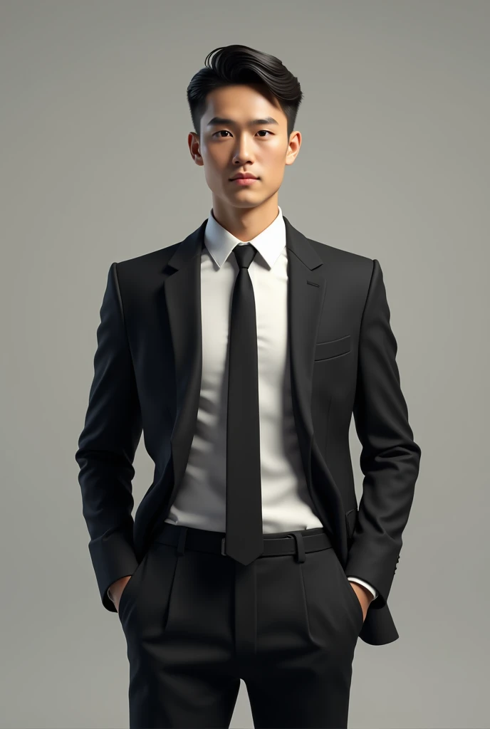 20 year old boy Formal gateup with white shirt, black blazer and tye