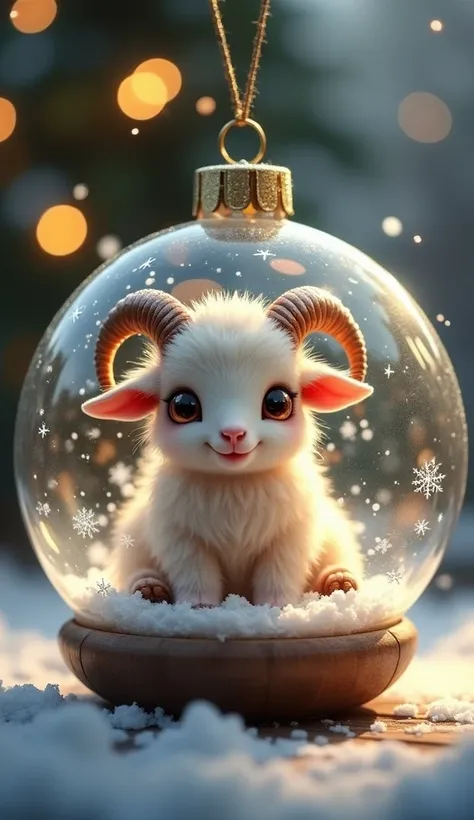 A Christmas sphere with a mini goat