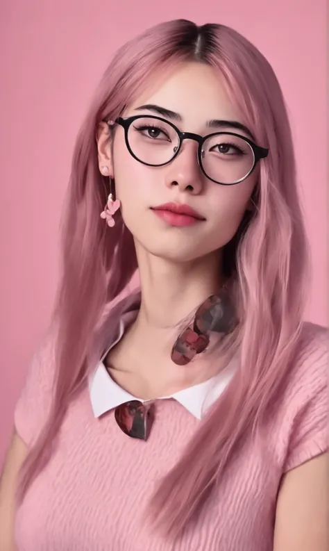 A cute woman (school teacher, age 25, hair up in a bun, thick glasses, writing second grade on the chalkboard, class full of s, viewer has rose colored glasses and sees hearts near teacher
