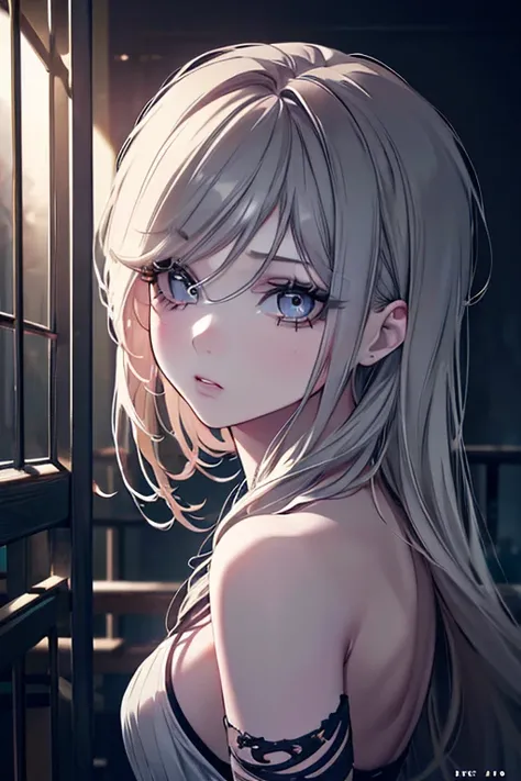 a girl trapped in a cage, beautiful detailed eyes, beautiful detailed lips, extremely detailed face, long eyelashes, sad expression, looking through bars, muted colors, cinematic lighting, (best quality,4k,8k,highres,masterpiece:1.2),ultra-detailed,(realis...