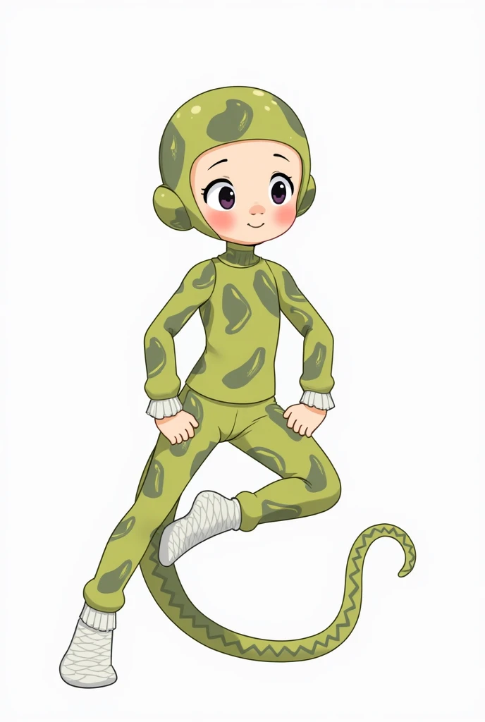 A beautiful asian teenager girl wears snake patterned print lycra turtleneck unitard catsuit with zentai socks covered with scales and snake patterns.She wears snake patterned print lycra nylon inner hood-like swimming cap-like dancewear costume zentai hoo...