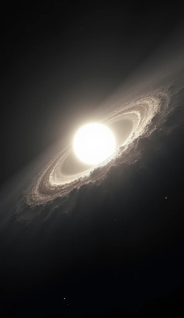 
"The Sun slowly dying in space ,  turning into a small, bright white dwarf,  surrounded by debris ."

