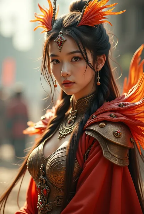 (8k,    top quality, masterpiece), (  realistic  , photo  realistic  : 1.37),   super detailed,     One Girl   , {  Phoenix Knight  }, Wide angle ,   Big bouncing breasts   ,   Extremely delicate depiction   ,     Miniature Painting     ,  。 Complex Patter...