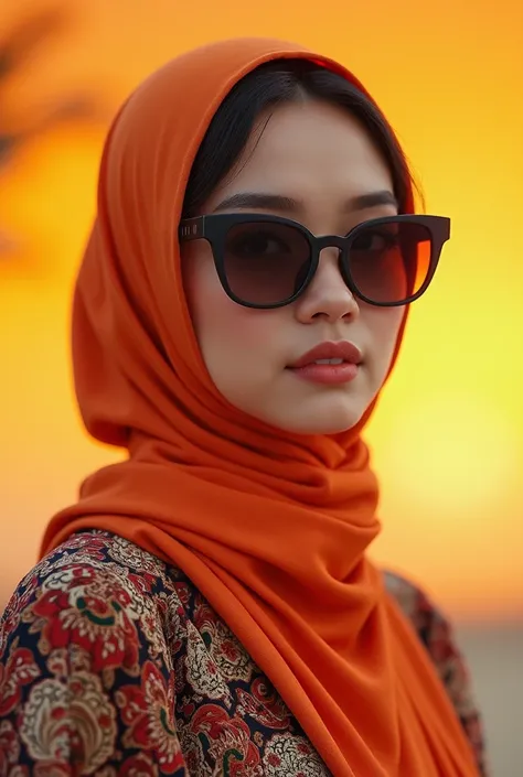 Beautiful indonesian chick in sunglasses, wearing hijab